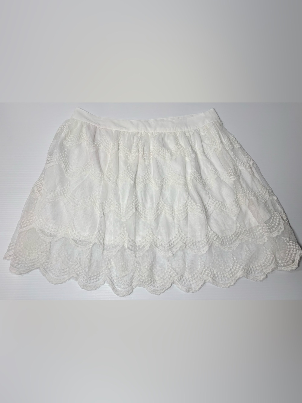 White Lace Scallop Hem Women's Skirt